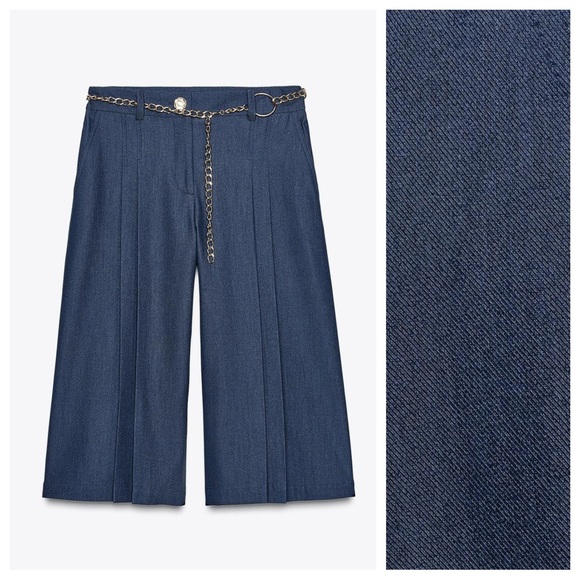 NWT. Zara Blue/Indigo High-Waisted Pleaded Long Shorts. Size S. - Picture 5 of 10